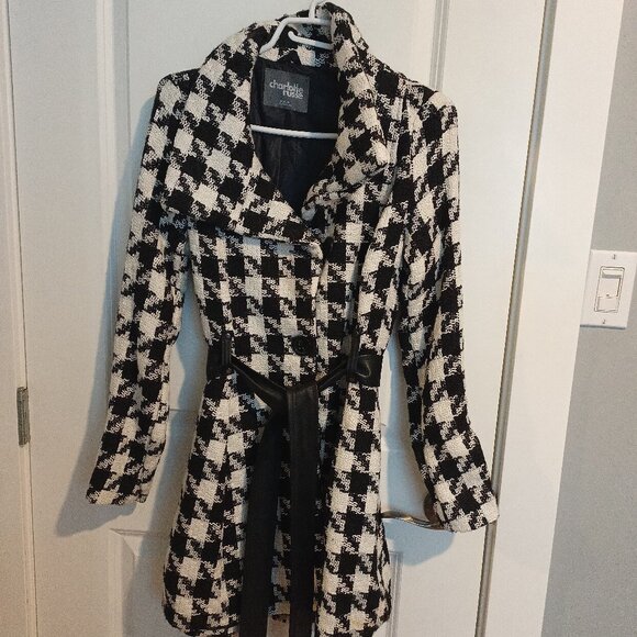 Charlotte Russe Women's Knit Houndstooth Wool Blend Coat Size Medium - Picture 1 of 8